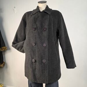 Charcoal Wool Cashmere Peacoat Minimalist Doubled Breasted  Large Coat Jacket